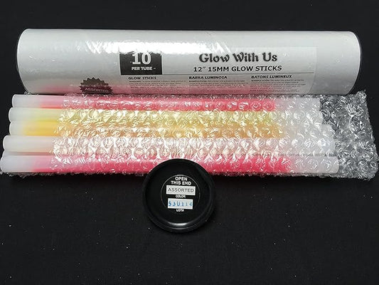 Glow Sticks Bulk Wholesale, 250 12” Assorted Industrial Grade Jumbo Light Sticks, Bright Colors, Glow 14 Hrs, Safety Glow Stick w/ 3-Year Shelf Life, Ideal for Camping & Emergency, GlowWithUs Brand