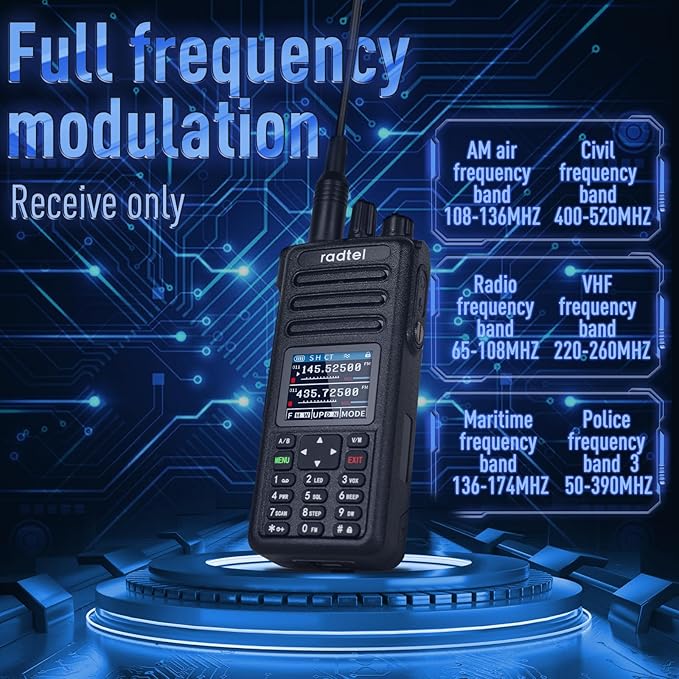 Radtel RT-730 10W Air Band Walkie Talkie, Tri Band Ham Radios Long Range 199CH HT, Rechargeable Handheld Two-Way Radio with USB-C Battery, NOAA, FM, & AM Aviation Radio Receiver