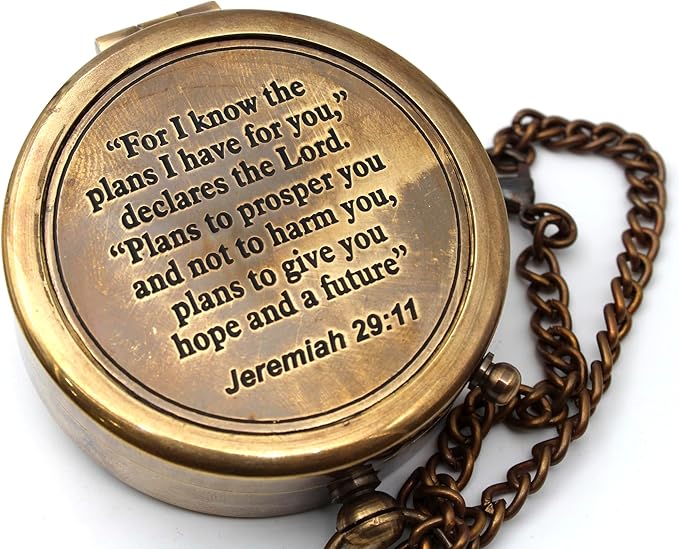 for I Know The Plans I Have for You – Jeremiah 29:11 Solid Brass Directional Engraved Compass, Christian Gifts for Men, Baptism Gifts for Boys & Girls, First Communion & Confirmation Gifts
