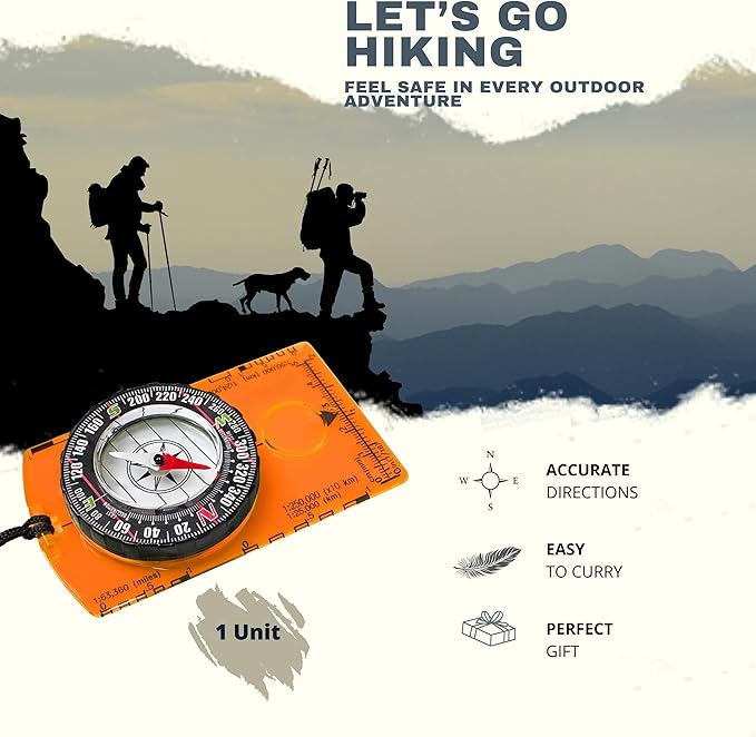 Pack of 2 Orienteering Compass Hiking-Compasses boy Scout Kids- Magnetic Gear Set Navigation map- Brujulas orientacion-Backpacking Camping Hunting Survival.