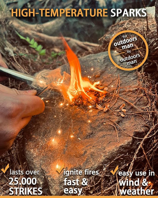 YUNFIRE Fire Starter-5" x 1/2" Thick Ferro Rod with Multi-Tool Striker & Type 550 Paracord, 25,000+ Strikes, Drilled Flint Fire Steel for Emergency Survival, Camping, Hiking