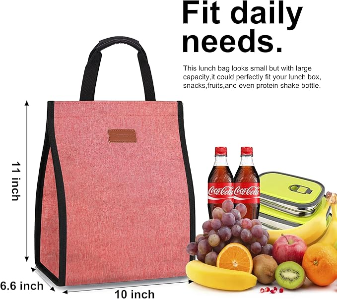 Lunch Bags for Women Insulated Reusable Lunch Tote with Internal Pocket, Lunch Tote bag for Work (Pink)