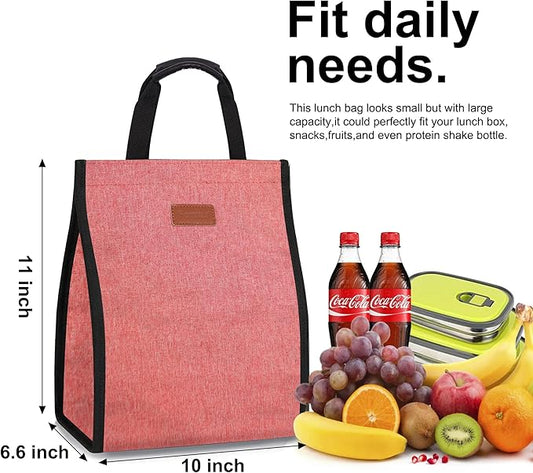Lunch Bags for Women Insulated Reusable Lunch Tote with Internal Pocket, Lunch Tote bag for Work (Pink)
