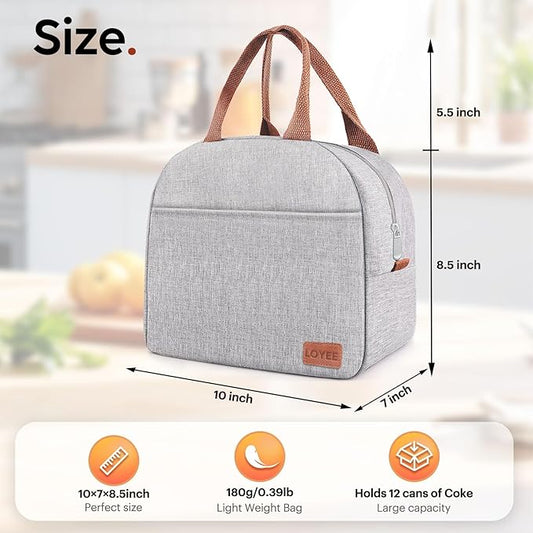 Lunch Bag Lunch Box for Women & Men, Large Capacity Insulated Lunch Bag for Adult, Leakproof Reusable Lunch Tote Bags for Work/Office/Travel/Picnic (Grey)