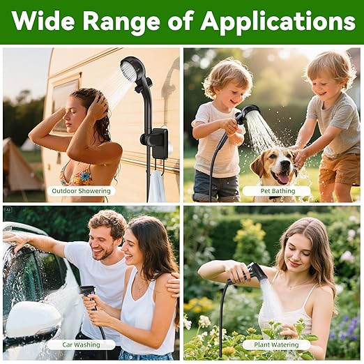 Portable Camping Shower Kit, Lost-Lasting 6000mAh Rechargeable Camp Shower with Sprayer Head, Outdoor Showers Pump 4 Spray Modes, IPX7 Waterproof for Travel, Pet, Plant Watering, Car, Hiking