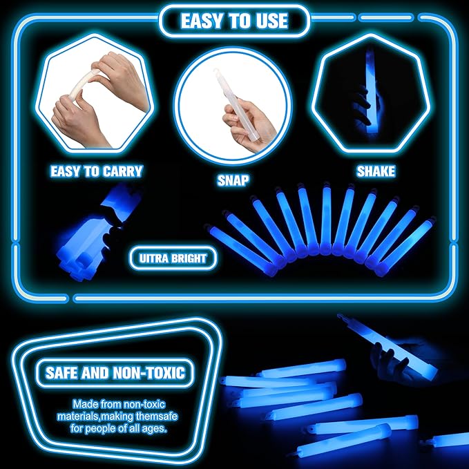Sotiff 96 Pcs 6 Inch Large Bright Glow Sticks Light Sticks Halloween Favors Emergency Chem Sticks Cheer Stick for Party Activities Birthday Wedding Concerts Halloween Decor