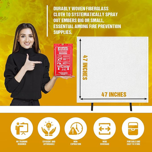 Fire Blanket, 2 Pack- 47”x 47” Fire Extinguisher Blankets for Home & Kitchen, High Heat Resistant Fire Suppression Blankets for Home Safety, Grill, Car, Office, Warehouse, and Camping