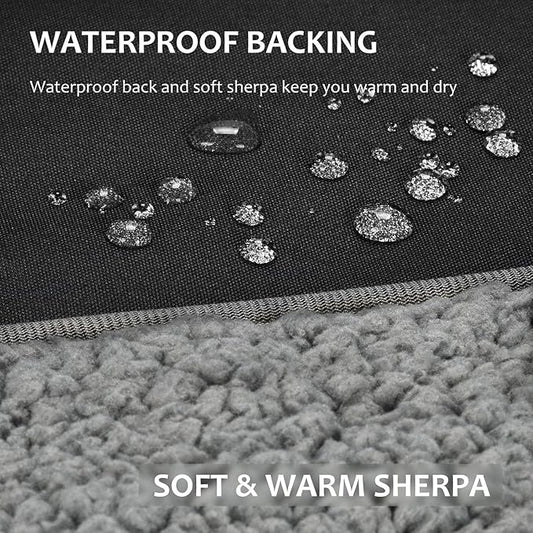 Tirrinia Outdoors Waterproof Throw Blanket, 51”x 59” Sherpa Fleece Stadium Windproof Mat for Boat, Traveling, Camping, Hiking, Football - Machine Washable