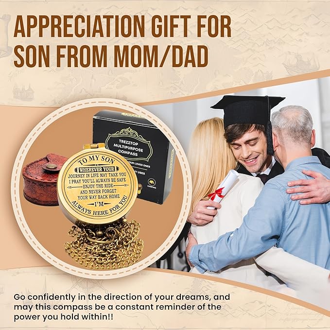 Brass Compass, Birthday Christmas Graduation Day Gift for Teenage Boys Girls Men Women