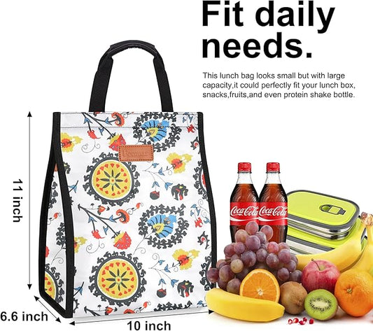 Lunch Bags for Women Insulated Reusable Lunch Tote with Internal Pocket, Lunch Tote bag for Work (Colorful Flowers)