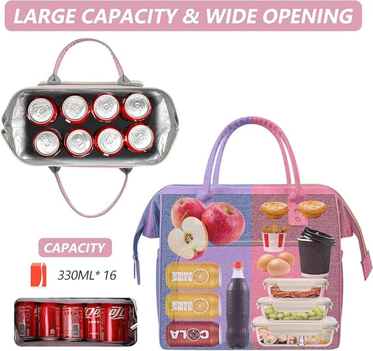 IDEATECH Insulated Lunch Bag, Reusable Lunch Bags for Women, Pink Cute Lunch Cooler Bag, Leak Proof Tote Bag with Adjustable Shoulder Strap for Women Work, Office, Picnic, Beach(Pink)