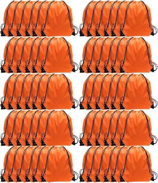 GoodtoU Nylon Drawstring Gym Bag - Cinch Sack Backpack for Sport, Traveling and Teams (60Pcs, Orange)