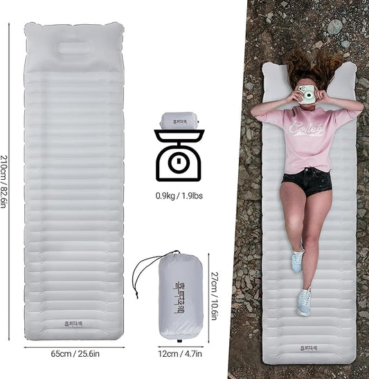 Backpacking Sleeping Pad with Pillow Inflatable Sleeping Pad for Camping with 4-Layer Design - 3.3 R Value - Thick 3.9" -20D Nylon+TPU Reversible Sleeping Pad Lightweight Waterproof Camping Essentials