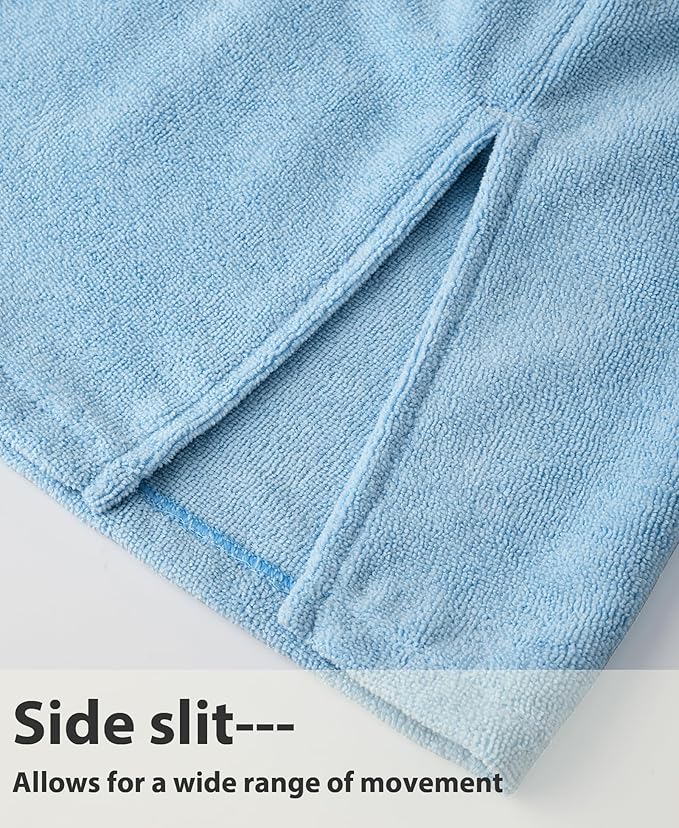 Weecreeture Hooded Towel Poncho with Zipper and Pocket, Surf Poncho for Men and Women, Beach Bath Changing Robe Cover Up Light Blue XL