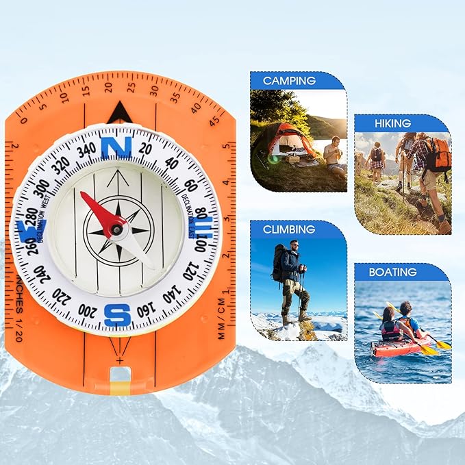 Posinly Advanced Orienteering Compass - Survival Whistle, Map Reading Field Compass for Camping, Hiking & Navigation, Great for Kids