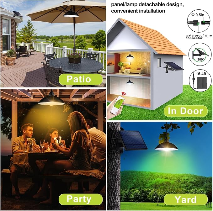 intelamp Solar Pendant Lights, Solar Shed Lights by Remote Control Solar Powered Indoor & Outdoor Lights Hanging Lights for Storage Room Home Yard Porch Balcony