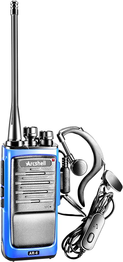 Rechargeable Long Range Two-way Radios with Earpiece 4 Pack Arcshell AR-6 Walkie Talkies Li-ion Battery and Charger included