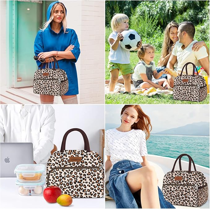 Coobiiya Lunch box for Women, Lunch Bags for Adults, Small Leakproof Cute Lunch Pail Large Capacity Reusable Insulated Cooler Lunch Container for Work/Office/Picnic/Beach - leopard