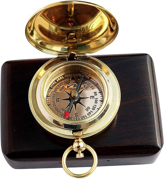 Backpacking Navigation Handmade Brass Personalize Compass for Best Man Get Well Hiking Camping Hunting Trekking Sailing Adventure Travelling Graduation Day Birthday Gifts for Son Back to School