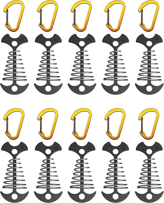 NACETURE Deck Anchors Pegs with Carabiners - Tie Down Anchor Rope Tensioner | Rope Tent Tie Down Stakes Clips, Canopy Tent Anchors Outdoor Camping Tent Accessories 10 Pack (Black)