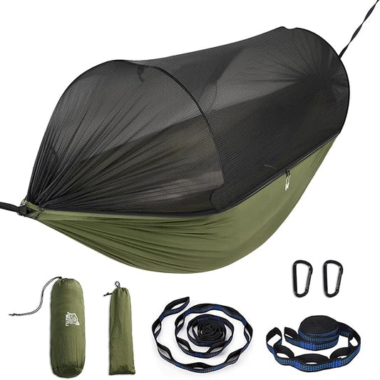 Miztli Camping Hammock -Portable Hammock w/Spacious Net & Tree Straps w/Adjutable Loops,Double and Single Hammock for Outdoor, Hiking, and Travel
