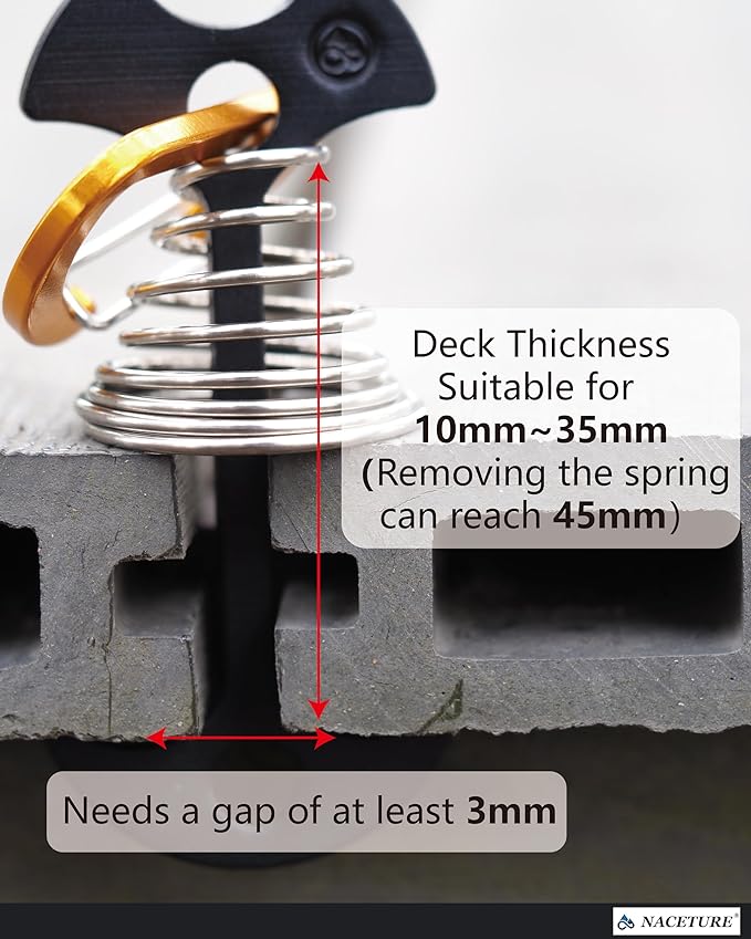 NACETURE Deck Anchors Pegs with Carabiners - Tie Down Anchor Rope Tensioner | Rope Tent Tie Down Stakes Clips, Canopy Tent Anchors Outdoor Camping Tent Accessories 10 Pack (Black)