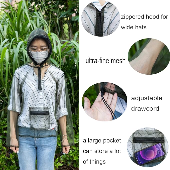 JOYGO FISHAN Mosquito Jacket Bug Jacket Super Light Outdoor Full Protection Clothing Not Cling To Your Skin One Size Fit All