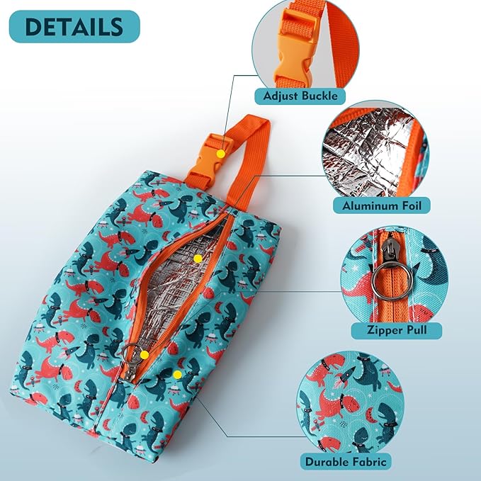 Insulated Snack Bag, Freezable Small Cooler Bag with Zipper and Adjustable Buckle, Rectangular Thermal Cooler Bag