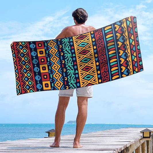 Microfiber Beach Towels for Men Oversized 71"x31", Soft Touch Ultra-Absorbent Quick Dry Sand Free Large Pool Towels with Mesh Bag for Travel Camping Bathroom