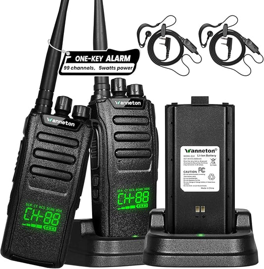 Q10 walkie talkies for Adults Long Range, 99 Channel GMRS 5W Two Way radios with one-Key Alarm, one-Key Frequency Scrambling, LED Digital Display, VOX, TOT（2 Pack）