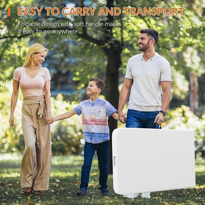 Folding Table, 8 Feet Heavy Duty Fold-in-Half Utility Table Indoor Outdoor for Camping, Picnic, Party