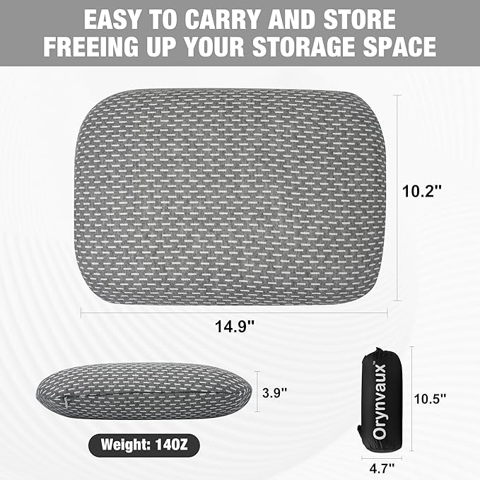 Memory Foam Camping Pillow, Portable Travel Pillow with Breathable Detachable Pillowcase, Compact & Lightweight for Camping, Hiking, Backpacking, Airplane Travel, Includes Storage Bag