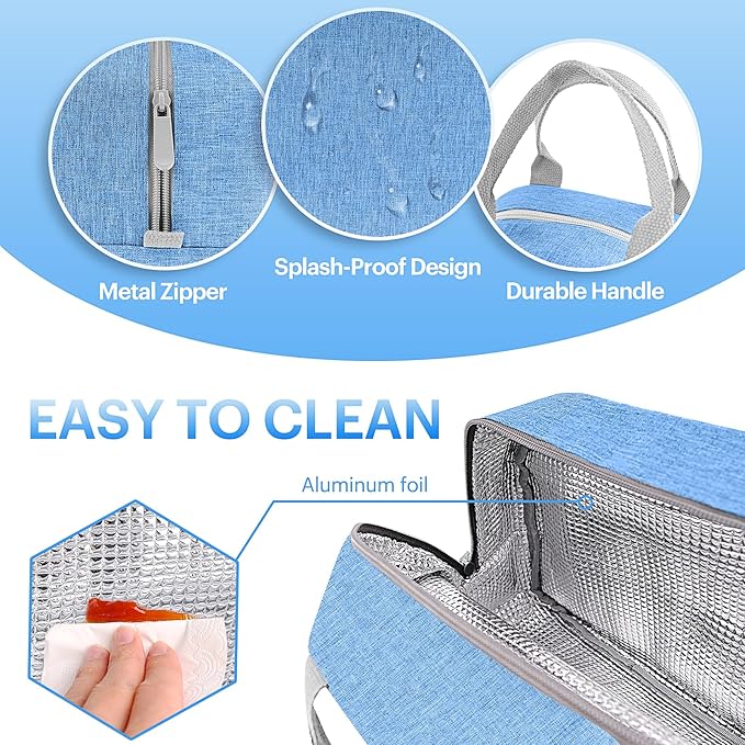 Lunch Bag for Women & Men Adult Insulated Lunch Box, Small Leakproof Cooler Food Lunch Containers Reusable High Capacity Lunch Tote Bags for Work, Travel, Outdoor (Blue)