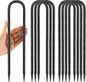 12 Inches Trampoline Wind Stakes, Heavy Duty U Stakes for Ground, 8-Pack Trampoline Tie Down Anchor Kit for Swing Set and Soccer Goal Galvanized Steel Anchors Black