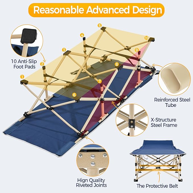 Yaheetech Folding Camping Cot, Portable Military Canvas Sleeping Bed, Outdoor Comfortable Lightweight Bed with Carry Bag for Hiking, Backpack Travel, Home & Office