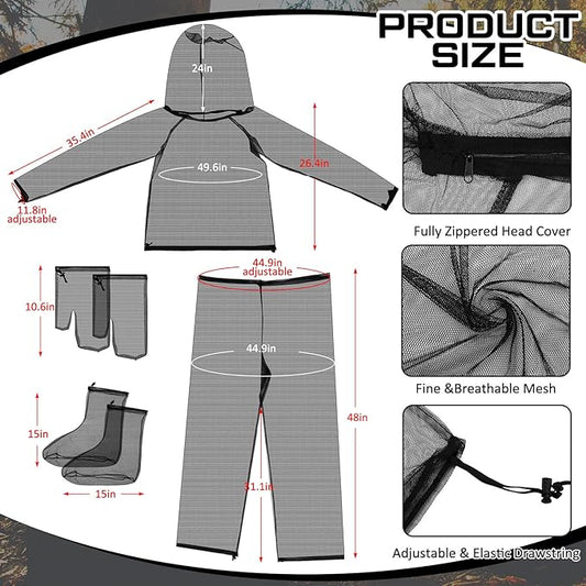 2 Sets Mosquito Net Suit Tick Net Pants Jacket Mittens and Socks Insect Proof Body Clothing Outdoor Hunting Camping Climbing