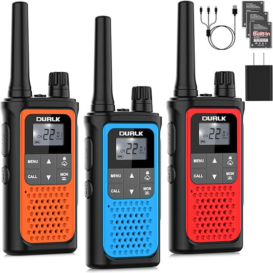 Walkie Talkies Long Range for Adults - Rechargeable Walkie Talkies 2 Way Radios 22 FRS Channels with 1800mAh Li-ion Battery, NOAA Weather Radio, VOX, LED Flashlight for Camping Hiking Cruises (3 Pack)