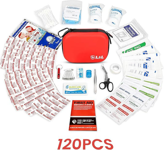 Travel First Aid Kit,120 Piece Mini First Aid Kit,Waterproof Survival First Aid Kits,Car Emergency Kit,Small Portable First Aid Kits for Car Travel Businesses Camping Sports Hiking(Red)