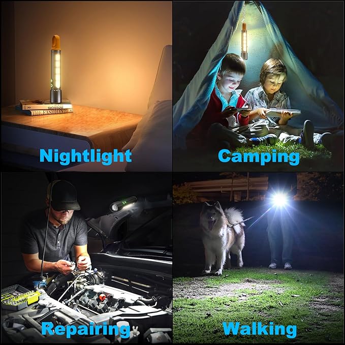 Magnetic Rechargeable Flashlights,2000LM 5000mAh High Lumens Flashlight with 9 Modes,Waterproof, Adjustable,Powerful Flashlight,Multi-Flashlights for Car,Home,Hiking,Camping