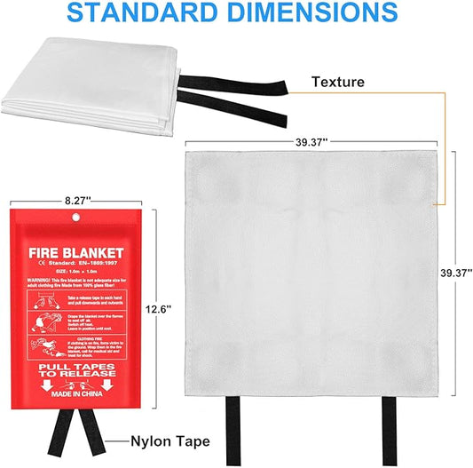 Emergency Fire Blanket for Kitchen and Home, 4 Pack 39.37”x39.37” Fiberglass Fire Safety Blankets for Survival, Suppression Fire Retardant Blanket for Fireplace Camping