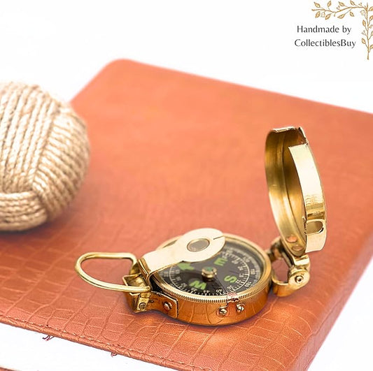 collectiblesBuy Vintage Old Style Military Compass Nautical Pocket Shiny Brass Navigational Instrument Pocket Compass | Engraved Gift for Husband, Son, Scouts, Camping, Hiking