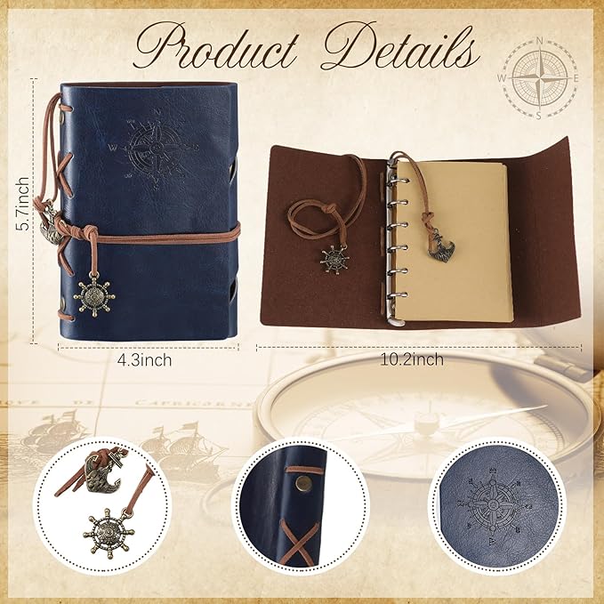 Kanayu 2 Pcs Compass Graduation Gift Compass with Stamped Leather Case and Leather Journal Notebook High School College Graduation Gifts for Him