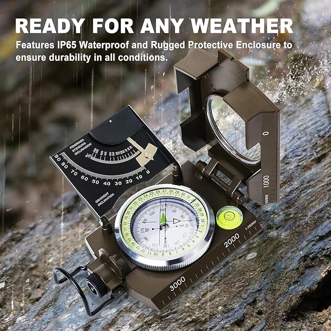 Posinly Multifunctional Military Compass with Inclinometer, Sighting, Optic, Resistant & Waterproof Compass, Essential for Hiking, Camping, Scouting