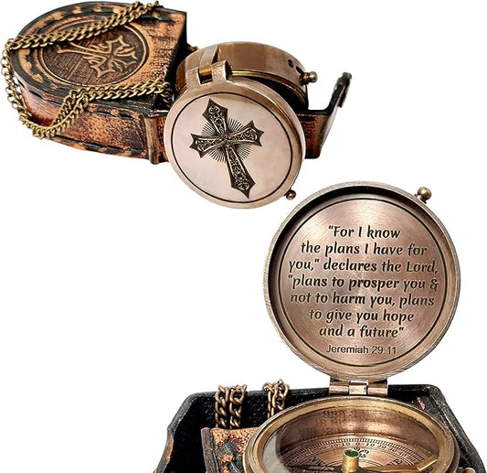 Brass Nautical - Brass Compass Engraved Gift for Son, Grandson, Daughter, Baptism, Confirmation Communion Godson Church Graduation Day