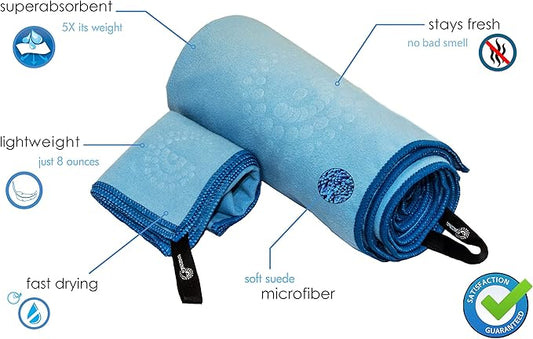 Premium Microfiber Sports, Camping & Travel Towel - Includes Bonus Small Hand, Face Sports Towel and Mesh Bag. Quick-Dry, Compact. with Hook. XL Large (55 x 27 inches)