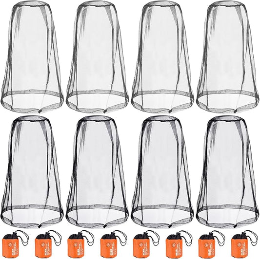 Wholelovein 8 Pack Gray & Black Mosquito Covers Wearable Head Net Face Mesh Protecting Net Mosquito Fly Insects Bugs Preventing for Outdoor Activity
