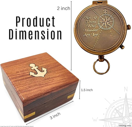 Authentic Antique Compass Presented in Artisan Wooden Box - A Treasure for Adventurers Navigate with Heritage and Class, 2 inch