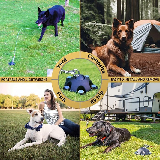 Patented 360° Swivel Dog Tie Out Stake Dog Anchor for Small to Large Dogs Up to 150lbs - Dog Yard Leash Stake with 5 Strong Tether Holds 1000lbs of Pull Force (Stake with 50ft Cable)
