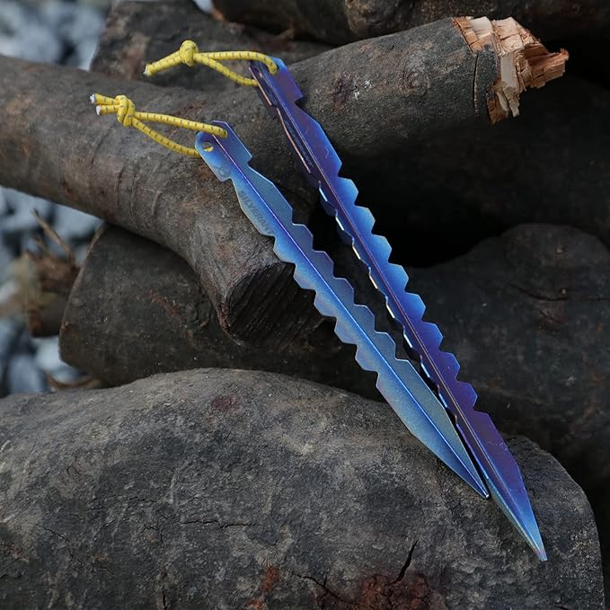 Titanium Tent Stakes, Heavy Duty Tent Spikes Ultralight Tent Pegs with Hook Canopy Stakes for Camping, Backpacking, Gardening-Medium Size-1Pcs