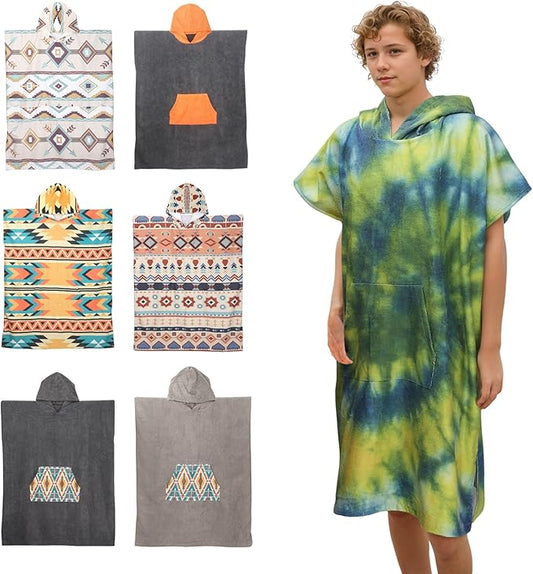 Rainleaf Surf Poncho Changing Towel Quick Dry Pool Swim Beach Towel with Hood and Front Pocket Warm and Soft Microfiber RobeTowel for Women and Men-Aurora